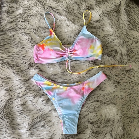 Adorable Tie Dye Swimsuit with Drawstring Front - Picture 1 of 7